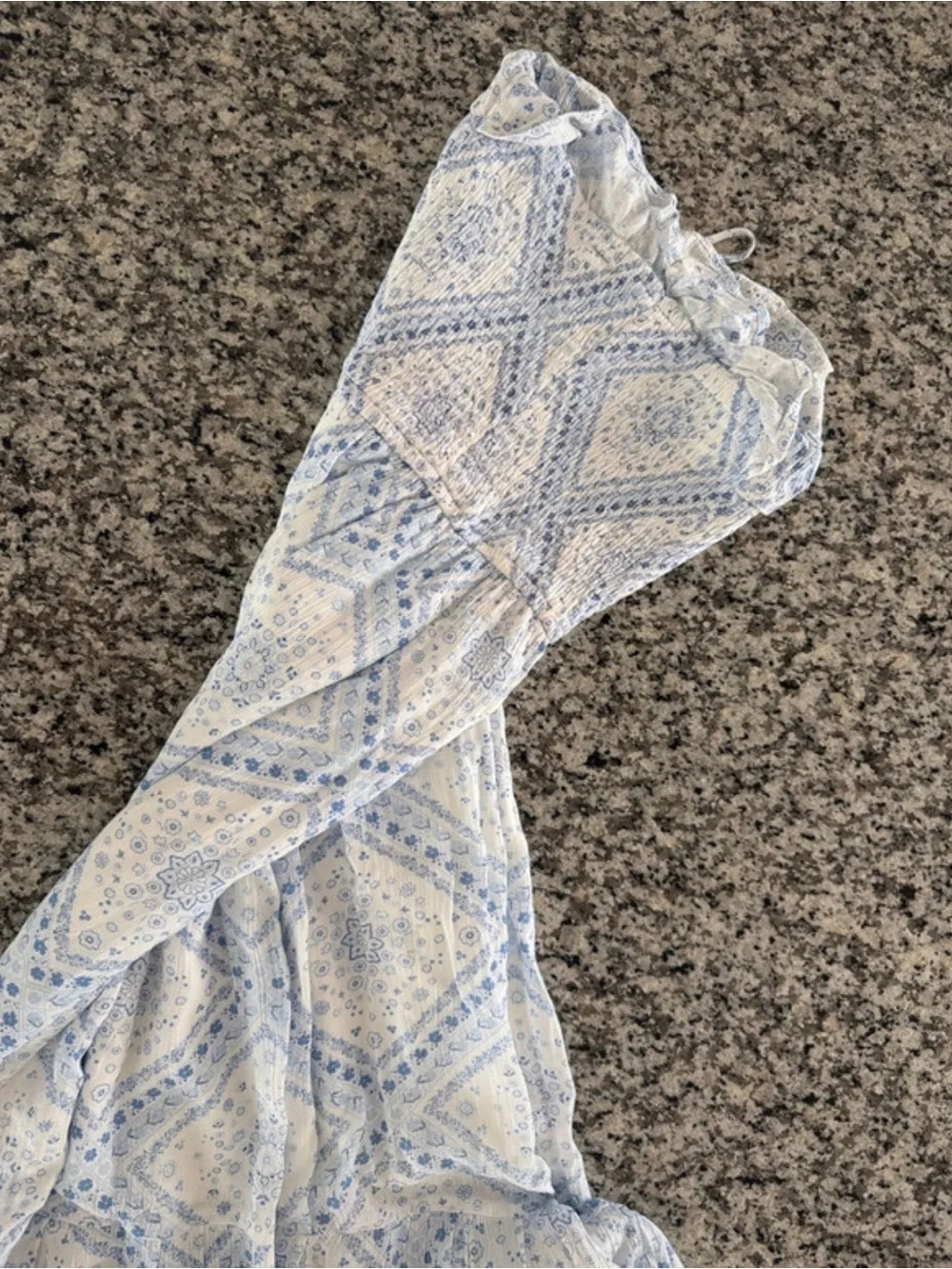 Abercrombie & Fitch Blue and White Strapless Paisley Maxi Dress